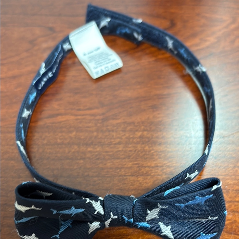 Kids Navy Blue Bow Tie with Shark Pattern
